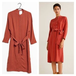 MANGO Burnt Orange Sienna Rust Day Shirt Dress SZ Small